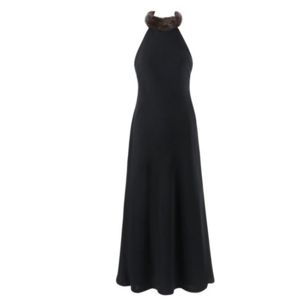 Lauren Ralph Lauren Collection Black Mink Fur Collar Halter Evening Dress Gown - Picture 4 of 16